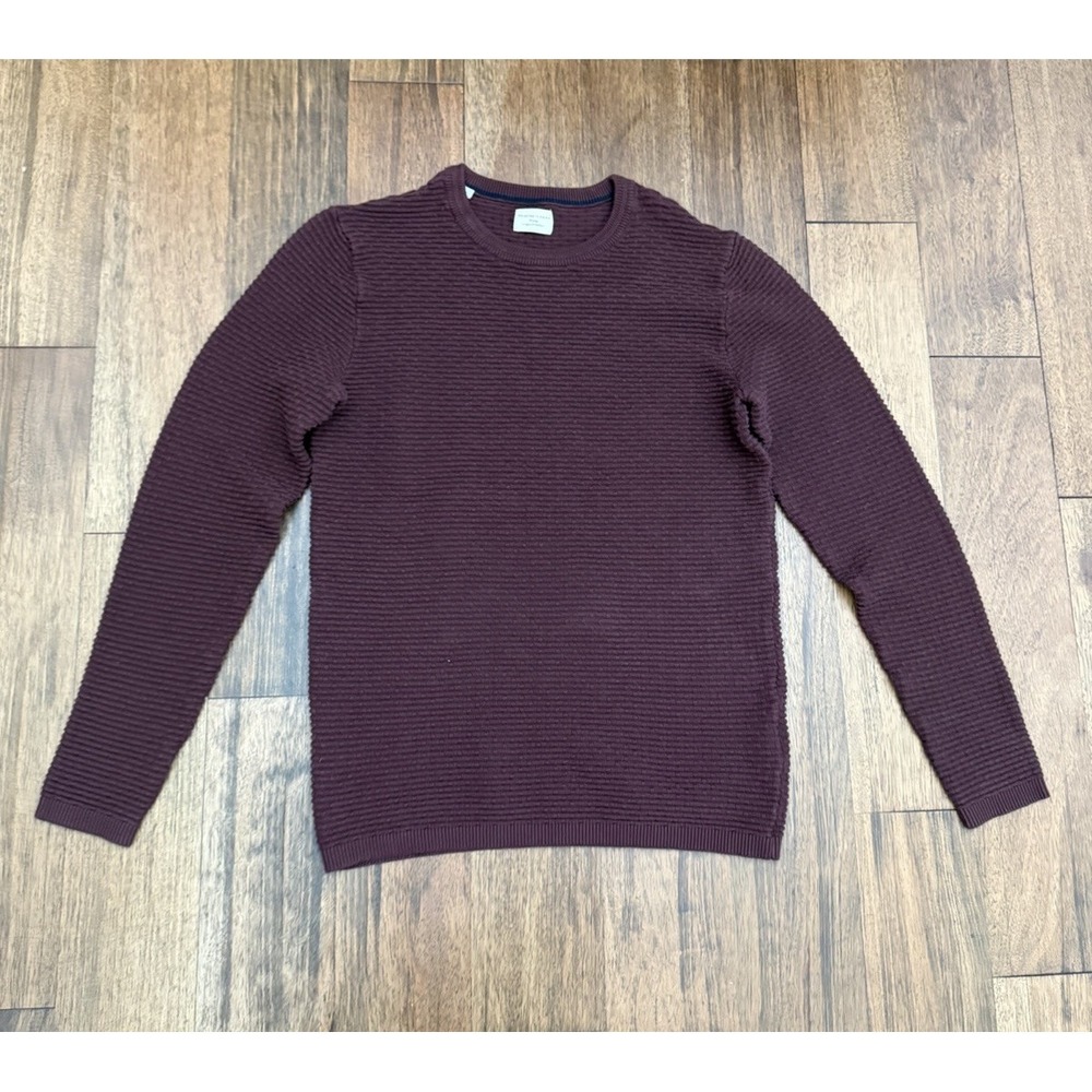 Selected Homme Knitted Jumper Sweater Mens Large Burgundy Long Sleeve Cotton